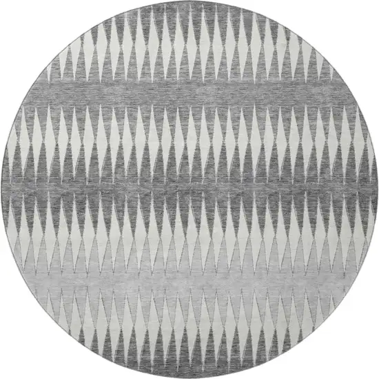 8' Gray And Silver Striped Washable Round Rug With UV Protection Photo 4