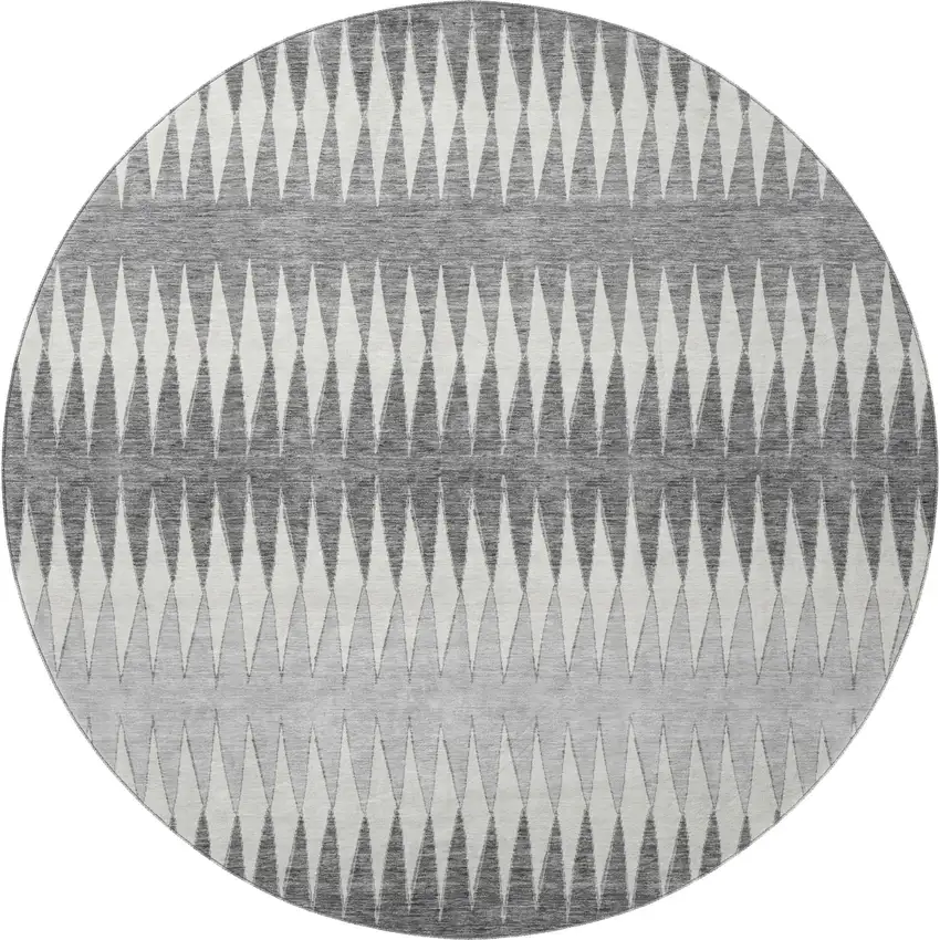 8' Gray And Silver Striped Washable Round Rug With UV Protection Photo 4