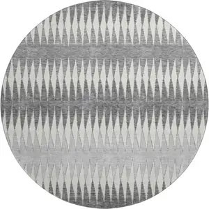 Photo of 8' Gray And Silver Striped Washable Round Rug With UV Protection