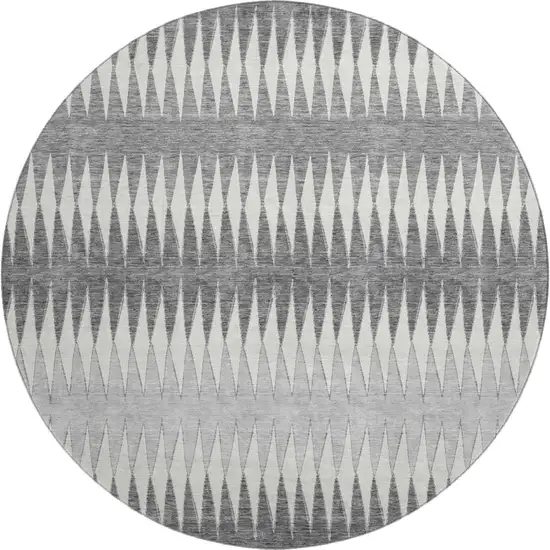 8' Gray And Silver Striped Washable Round Rug With UV Protection Photo 1