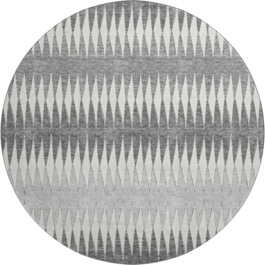 8' Gray And Silver Striped Washable Round Rug With UV Protection Photo 1