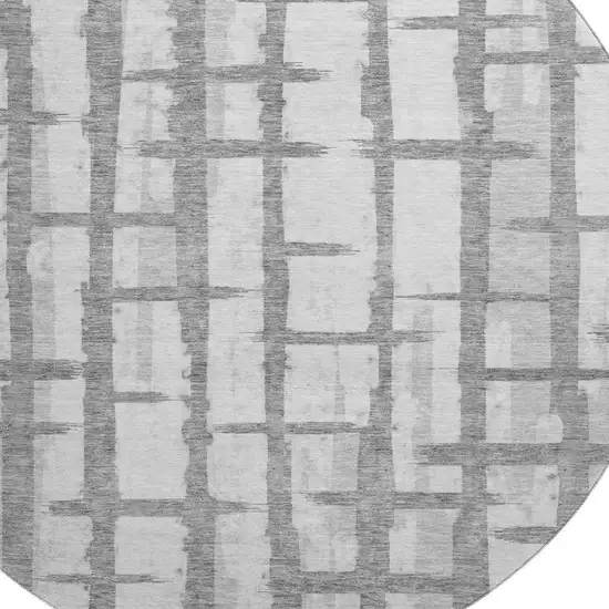 8' Gray And Silver Striped Washable Round Rug With UV Protection Photo 3