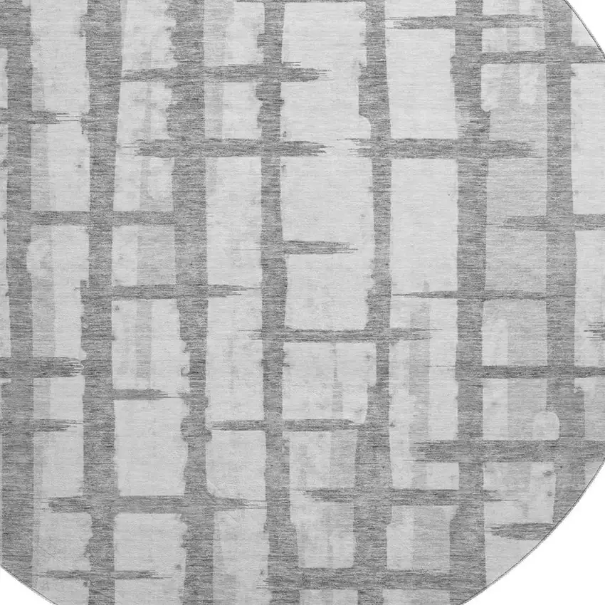 8' Gray And Silver Striped Washable Round Rug With UV Protection Photo 3