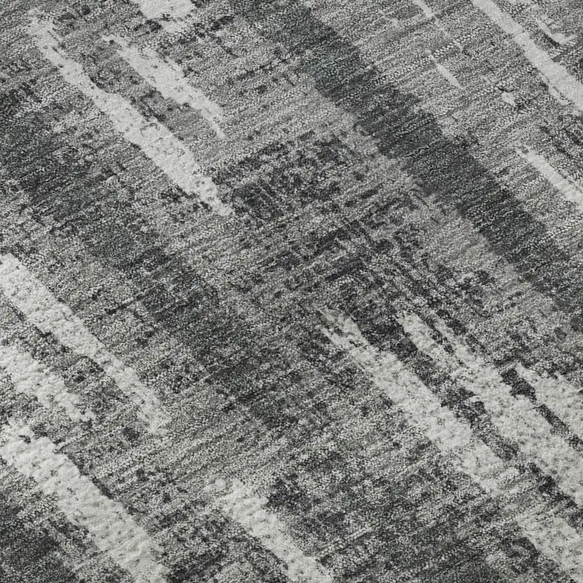 8' Gray And Silver Striped Washable Round Rug With UV Protection Photo 9