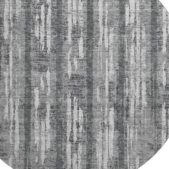 8' Gray And Silver Striped Washable Round Rug With UV Protection Photo 3
