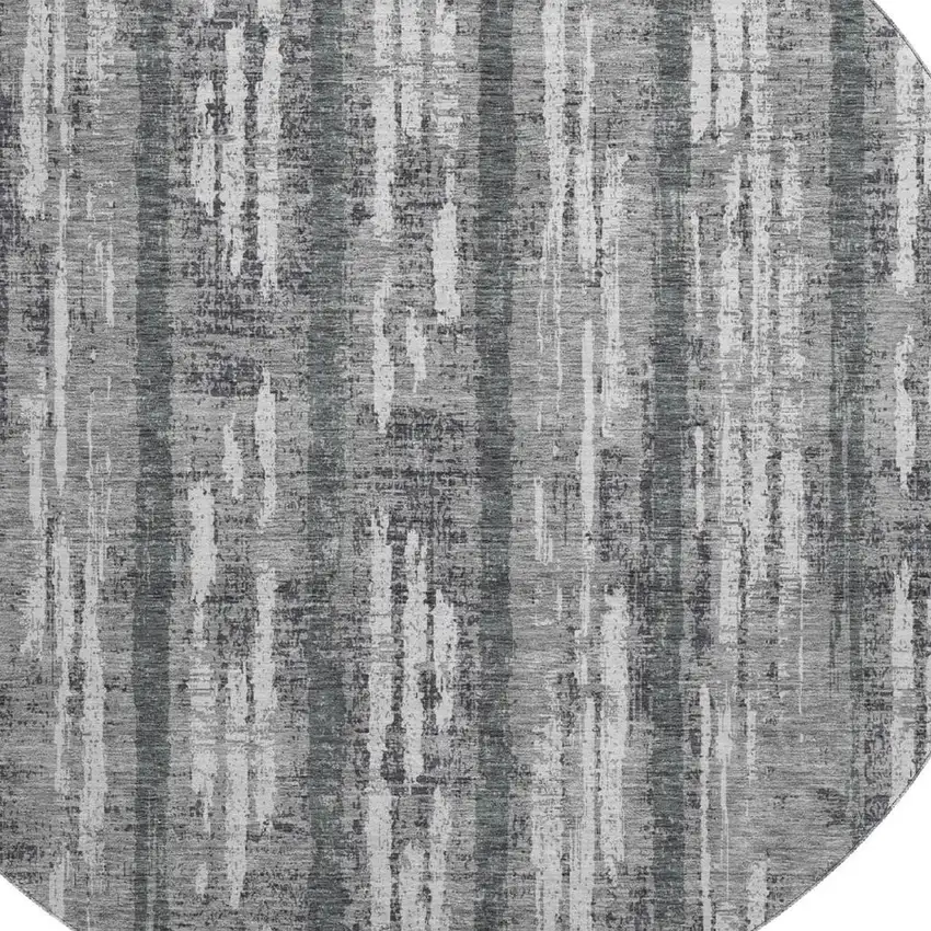 8' Gray And Silver Striped Washable Round Rug With UV Protection Photo 3