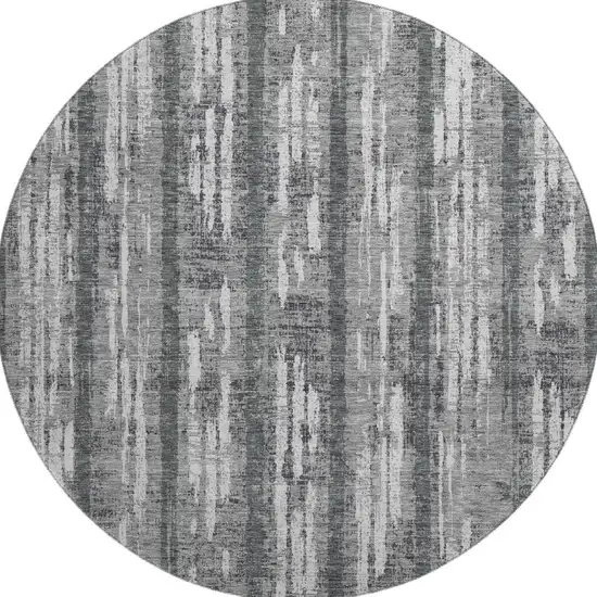 8' Gray And Silver Striped Washable Round Rug With UV Protection Photo 4