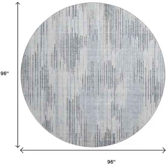 8' Gray And Silver Striped Washable Round Rug With UV Protection Photo 8