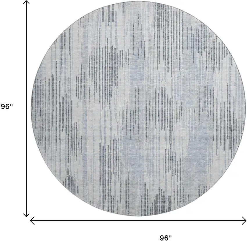 8' Gray And Silver Striped Washable Round Rug With UV Protection Photo 8