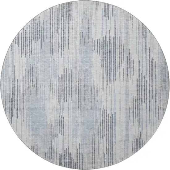 8' Gray And Silver Striped Washable Round Rug With UV Protection Photo 4