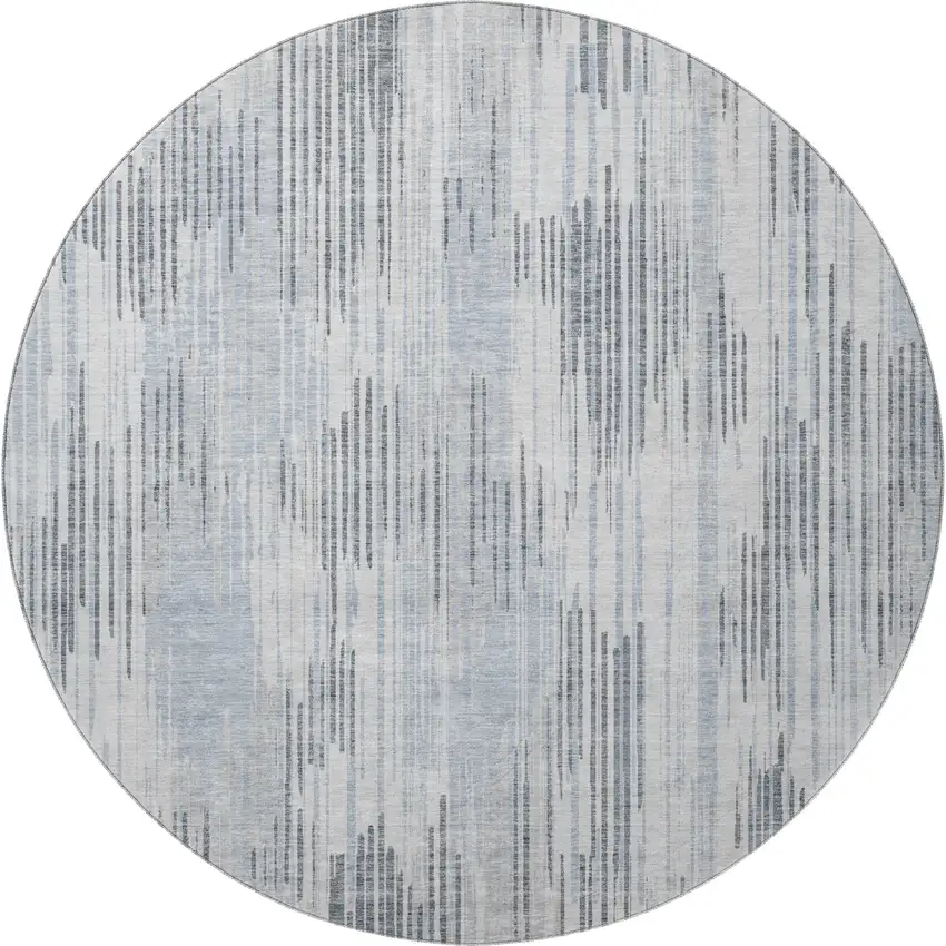 8' Gray And Silver Striped Washable Round Rug With UV Protection Photo 4