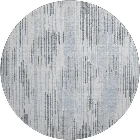 8' Gray And Silver Striped Washable Round Rug With UV Protection Photo 1