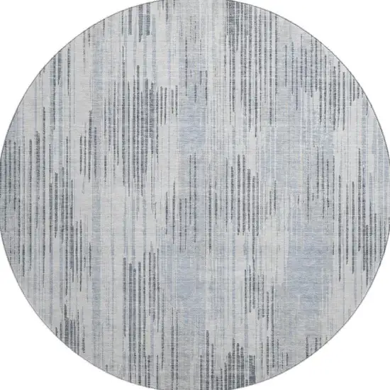 8' Gray And Silver Striped Washable Round Rug With UV Protection Photo 3