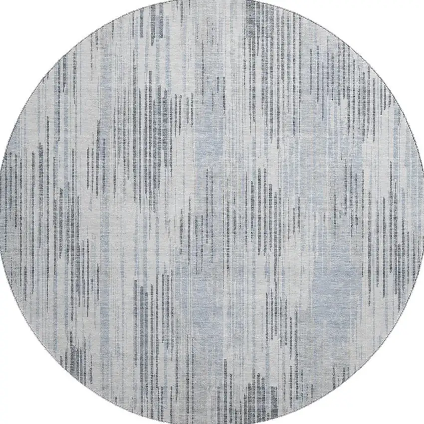 8' Gray And Silver Striped Washable Round Rug With UV Protection Photo 3