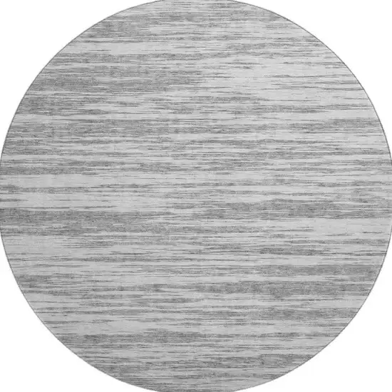8' Gray And Silver Striped Washable Round Rug With UV Protection Photo 3