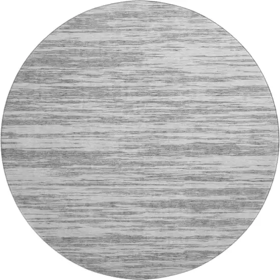8' Gray And Silver Striped Washable Round Rug With UV Protection Photo 1