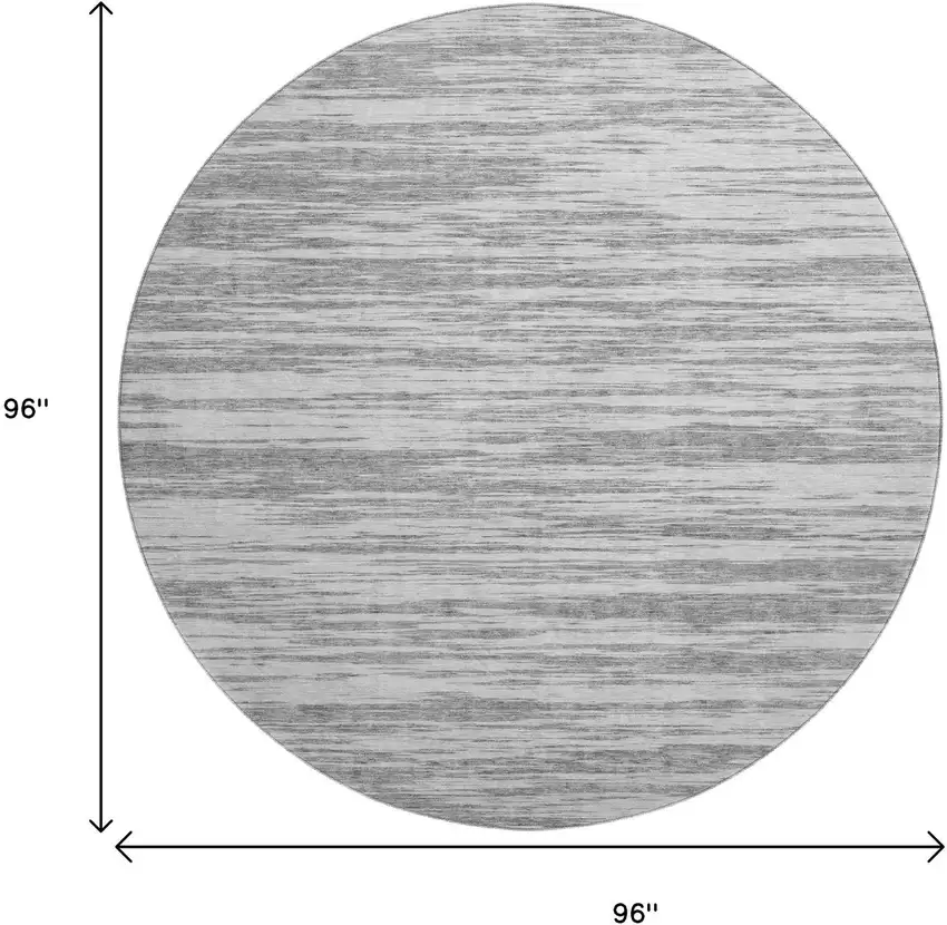 8' Gray And Silver Striped Washable Round Rug With UV Protection Photo 9
