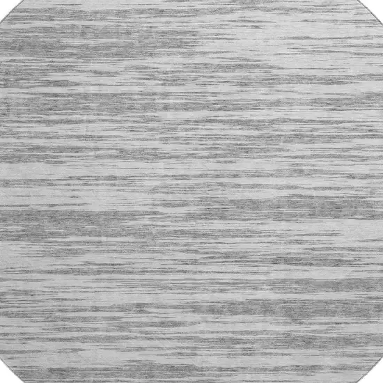 8' Gray And Silver Striped Washable Round Rug With UV Protection Photo 2