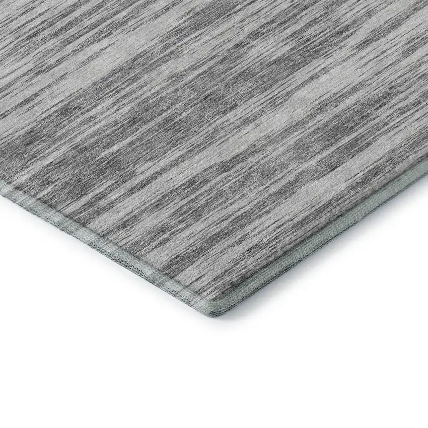 8' Gray And Silver Striped Washable Round Rug With UV Protection Photo 6