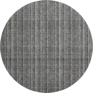 Photo of 8' Gray And Silver Striped Washable Round Rug With UV Protection