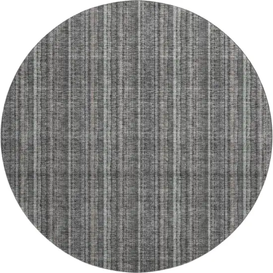 8' Gray And Silver Striped Washable Round Rug With UV Protection Photo 1
