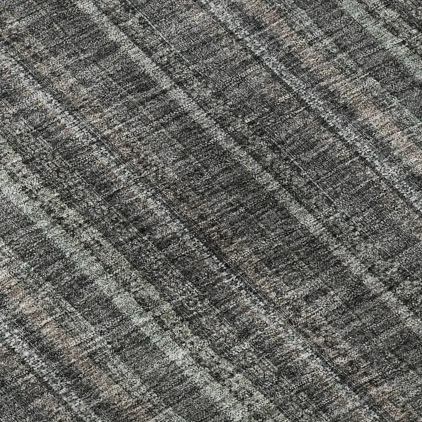 8' Gray And Silver Striped Washable Round Rug With UV Protection Photo 8