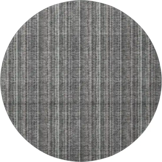 8' Gray And Silver Striped Washable Round Rug With UV Protection Photo 3
