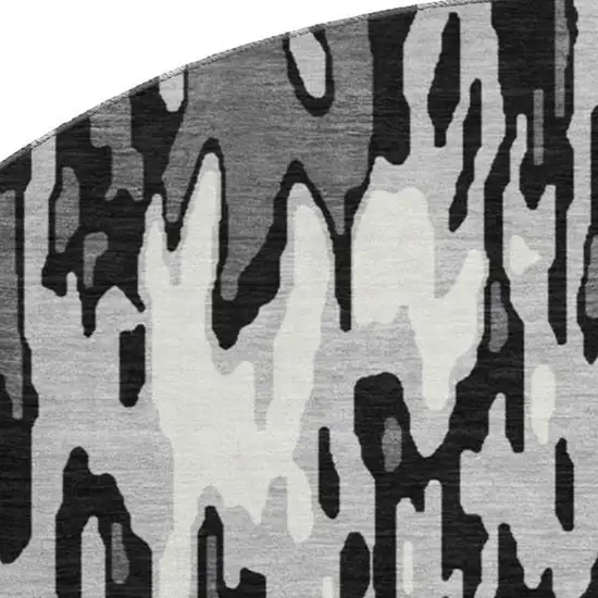 8' Gray And Silver Striped Washable Round Rug With UV Protection Photo 3