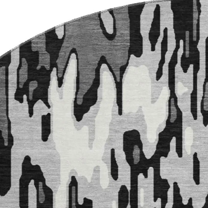 8' Gray And Silver Striped Washable Round Rug With UV Protection Photo 3