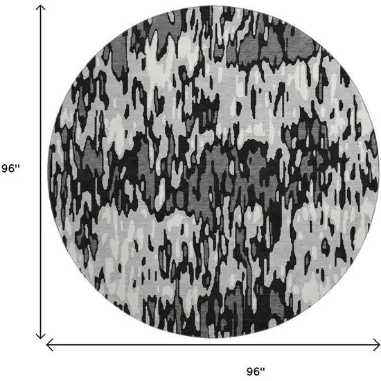 8' Gray And Silver Striped Washable Round Rug With UV Protection Photo 9