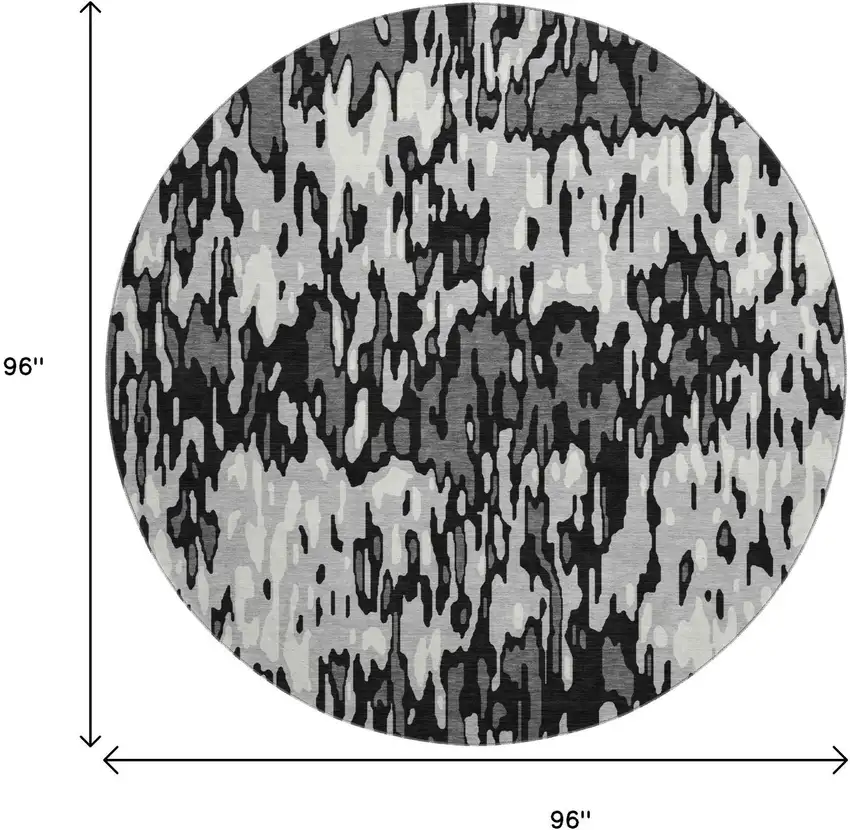 8' Gray And Silver Striped Washable Round Rug With UV Protection Photo 9