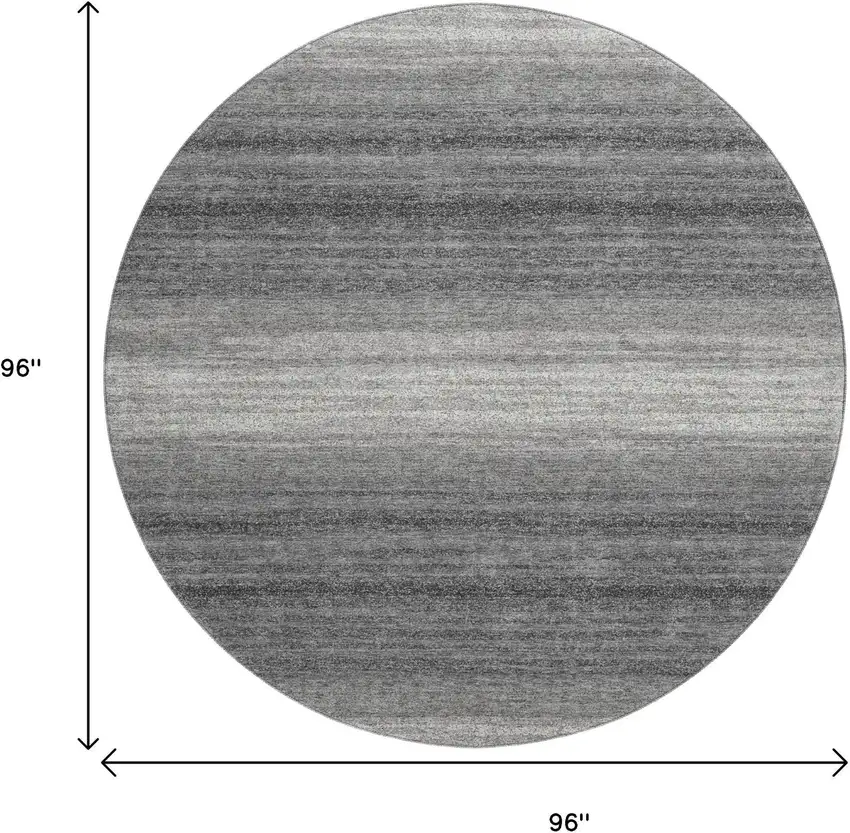 8' Gray And Silver Striped Washable Round Rug With UV Protection Photo 9