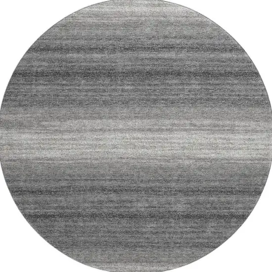 8' Gray And Silver Striped Washable Round Rug With UV Protection Photo 3