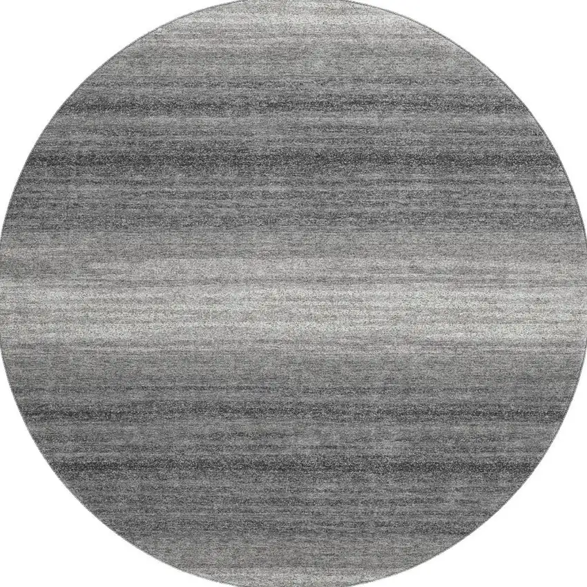 8' Gray And Silver Striped Washable Round Rug With UV Protection Photo 3
