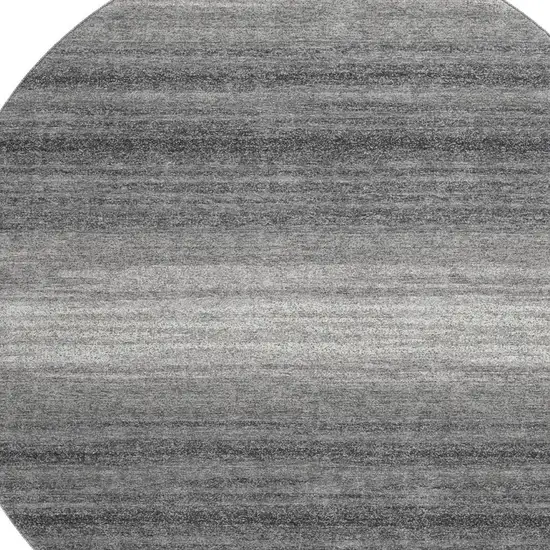 8' Gray And Silver Striped Washable Round Rug With UV Protection Photo 2