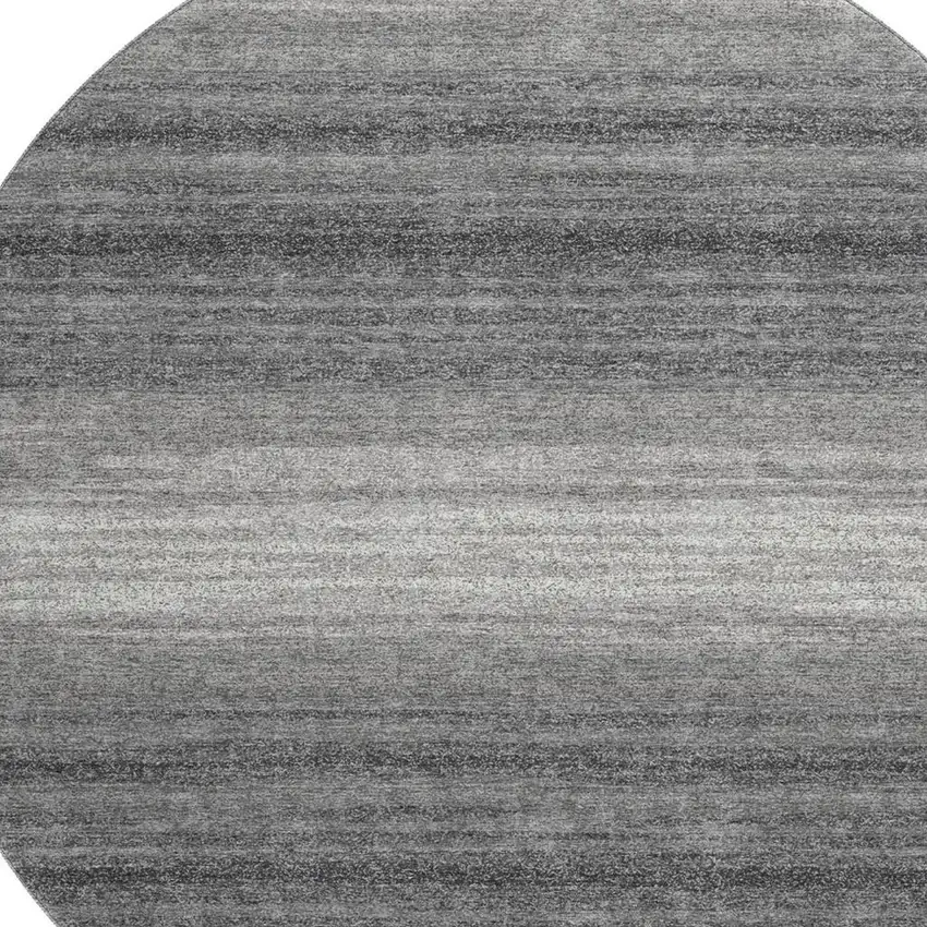 8' Gray And Silver Striped Washable Round Rug With UV Protection Photo 2