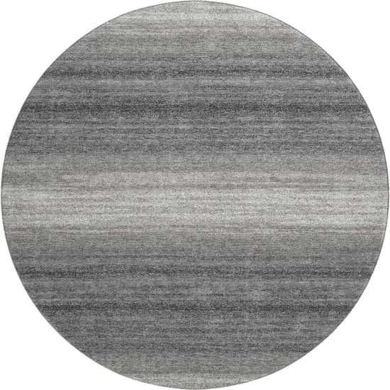 8' Gray And Silver Striped Washable Round Rug With UV Protection Photo 1