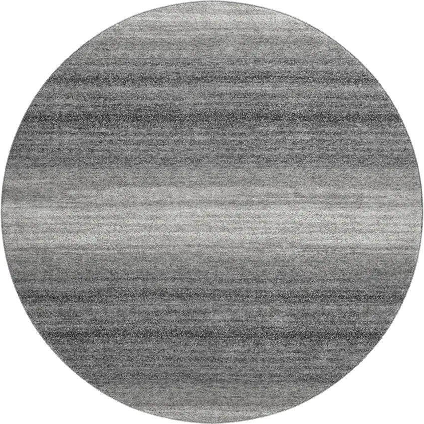 8' Gray And Silver Striped Washable Round Rug With UV Protection Photo 1