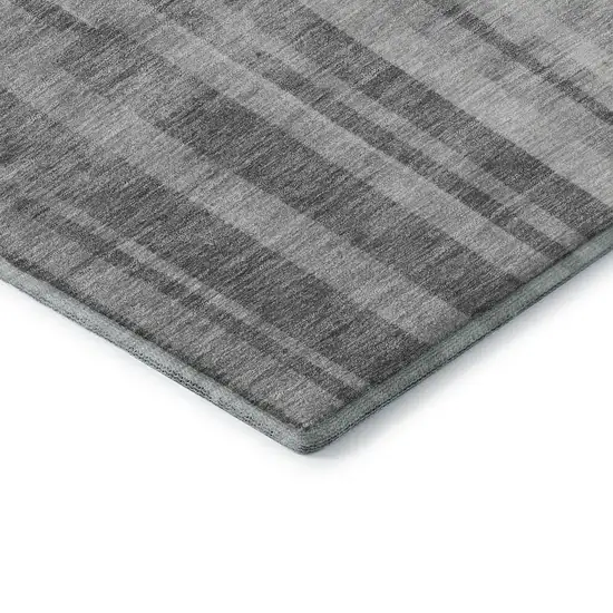 8' Gray And Silver Striped Washable Round Rug With UV Protection Photo 6