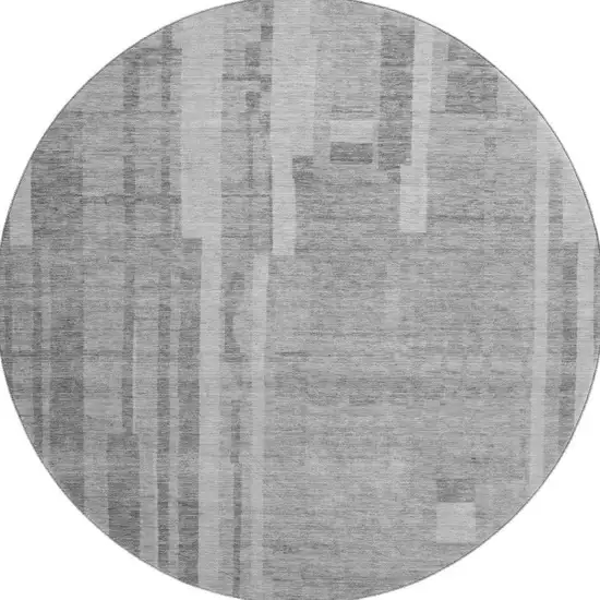8' Gray And Silver Striped Washable Round Rug With UV Protection Photo 2