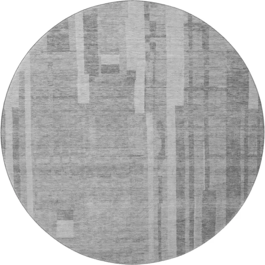 8' Gray And Silver Striped Washable Round Rug With UV Protection Photo 3
