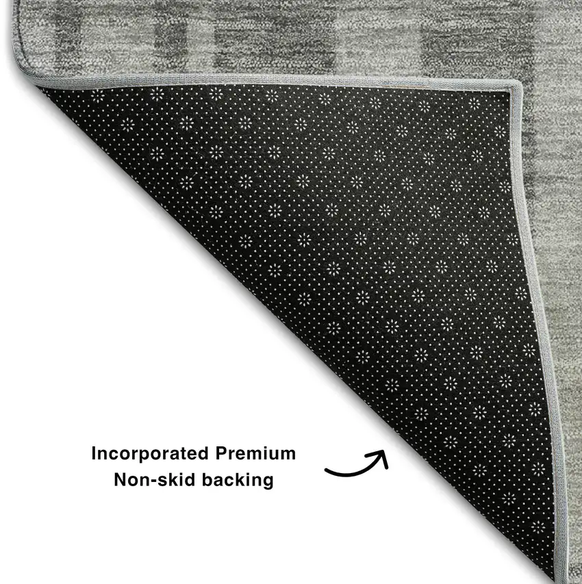 8' Gray And Silver Striped Washable Round Rug With UV Protection Photo 5