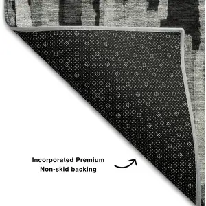 Photo of 8' Gray And Silver Striped Washable Round Rug With UV Protection