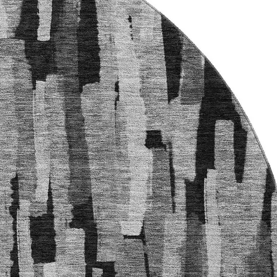 8' Gray And Silver Striped Washable Round Rug With UV Protection Photo 2