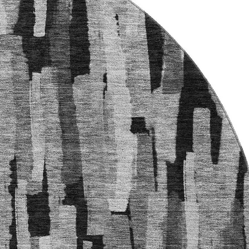 8' Gray And Silver Striped Washable Round Rug With UV Protection Photo 2