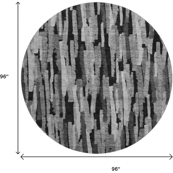 8' Gray And Silver Striped Washable Round Rug With UV Protection Photo 9