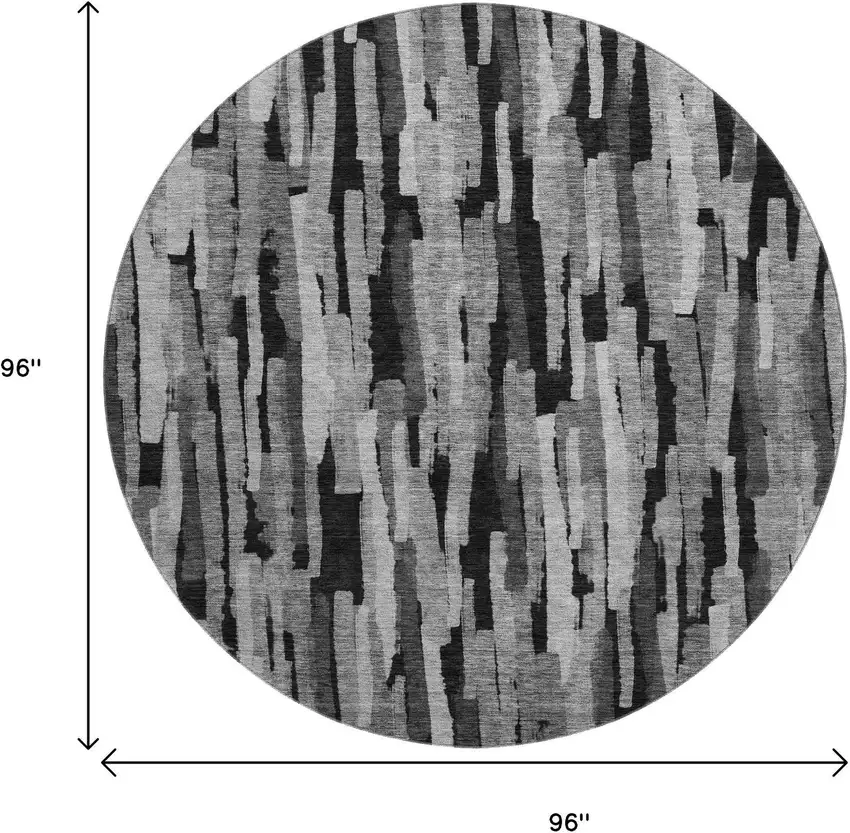 8' Gray And Silver Striped Washable Round Rug With UV Protection Photo 9