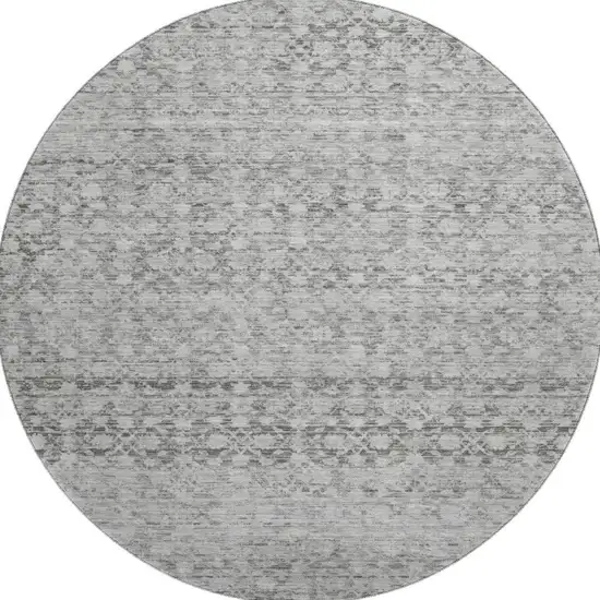 8' Gray And Silver Striped Washable Round Rug With UV Protection Photo 3