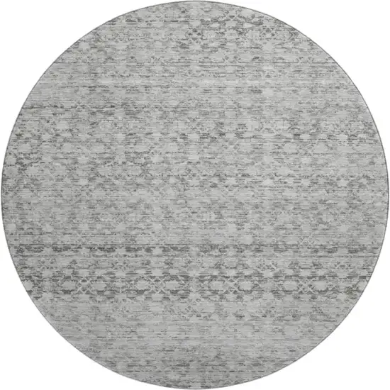 8' Gray And Silver Striped Washable Round Rug With UV Protection Photo 1