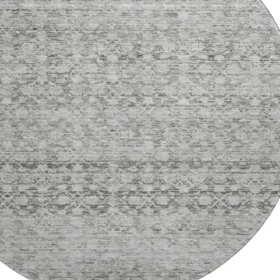 8' Gray And Silver Striped Washable Round Rug With UV Protection Photo 2
